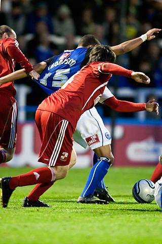 Rochdale 3 - 3 Swindon Town<br />The referee missed the attempt to take Joe Thompson's shirt off his back! 