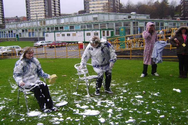 Tutors' getting pelted with foam pies