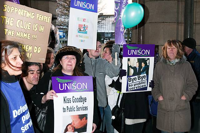 Protestors outside the Town Hall