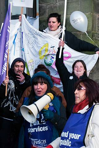 Protestors outside the Town Hall