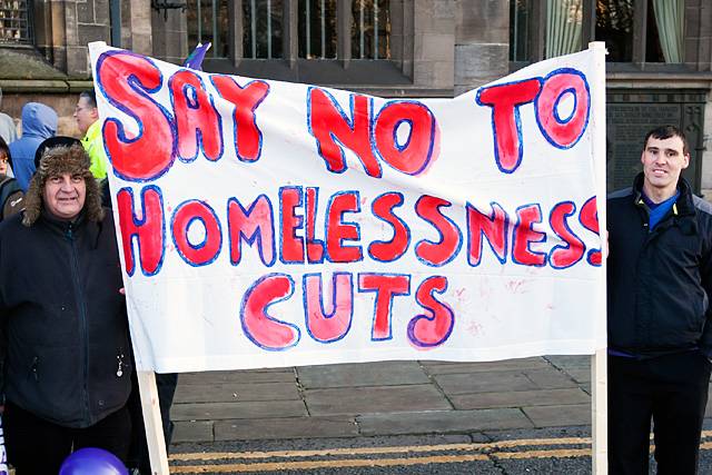 Protestors outside the Town Hall