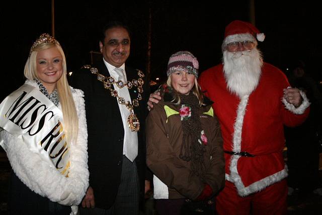 Miss Rochdale, the Mayor of Rochdale, 11-year-old Emily Aspinal and Father Christmas