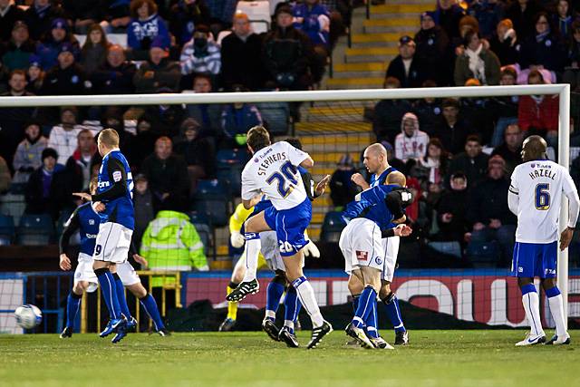 Rochdale 1 - 1 Oldham<br />Dale Stephens free kick goes round the Rochdale wall but past the far post