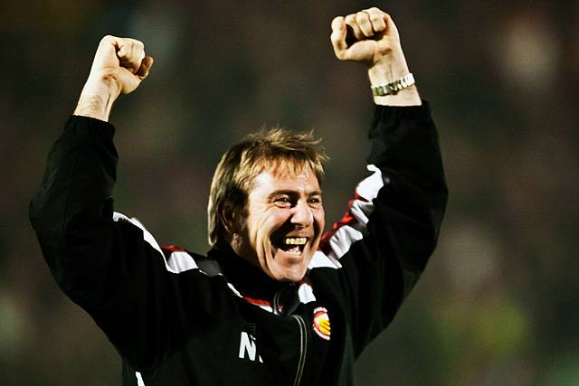 Rochdale v FC United of Manchester - Game over and FCUM physio Mark Cooney shows his delight at the FCUM win