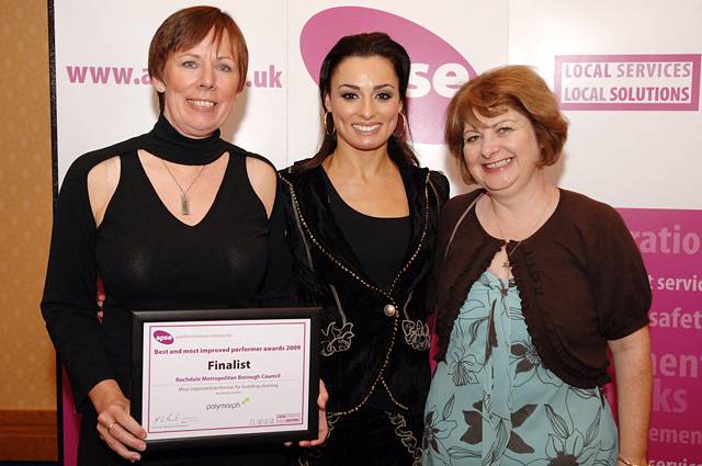 Flavia Cacace congratulates Yvonne Wilson (left) from Norden and Sandra Timms (right) from Middleton on the cleaning team’s success