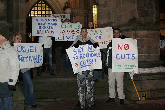 Protestors outside the Town Hall