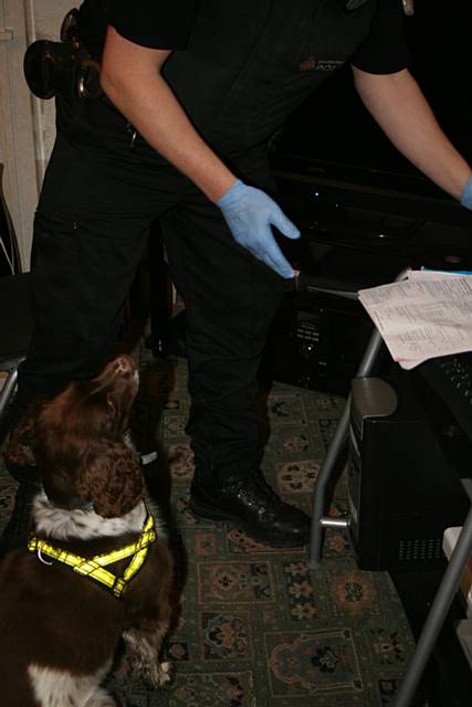 A drugs dog conducts a search of the rest of the property.