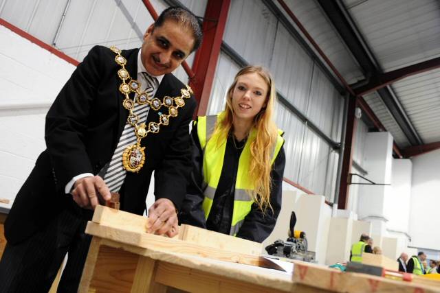 The Mayor of Rochdale, Councillor Zulfiqar Ali at the SkillCentre with Gemma Stuart