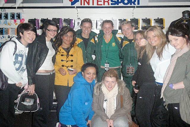 Hopwood Hall College Netball Academy students with the South African national netball team