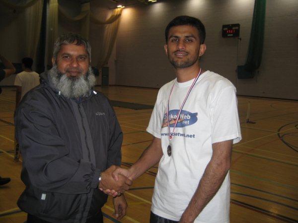 Bilal of Jandians receiving Man of the match medal from Haji Zafar (Playing Committee member of RSCL).