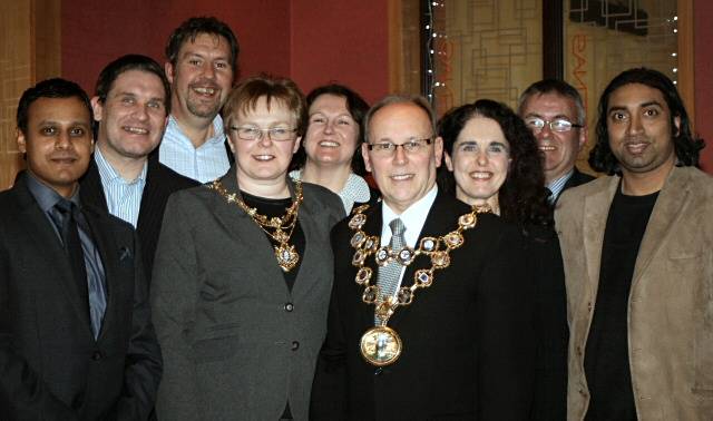 Noorul Choudhury, Brendan Burke, Colin T Lambert, Mayoress, Carmel Lambert, Mayor, Pauline Journeaux (Rochdale Online), Stephen Dooley, Farooq Ahmed (Veenas)
