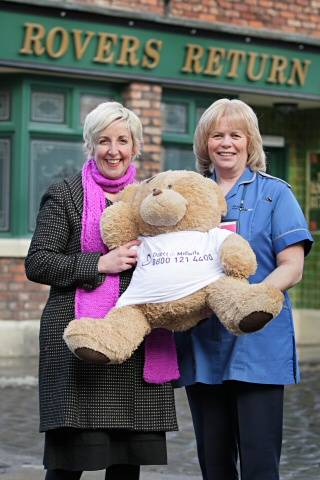 Fay Wanless with Coronation Street actor Julie Hesmondhalgh at the Rovers Return