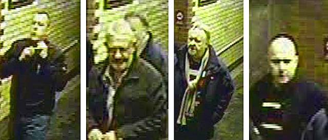 British Transport Police would like to speak to these four men about an unprovoked assault 