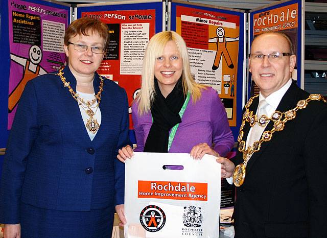 The Mayor and Mayoress, Councillor Keith Swift and Ms Sue Etchells with Louisa Porter from the Rochdale Home Improvement Agency at the Equalities Listening Event