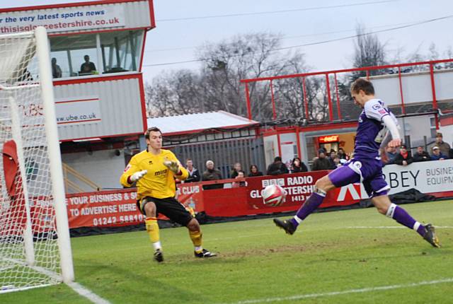 Dawson arrives at the back post to put Rochdale three goals to the good.