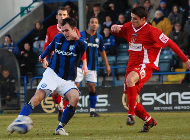 Dagnall shapes to shoot on the edge of the Crewe box.