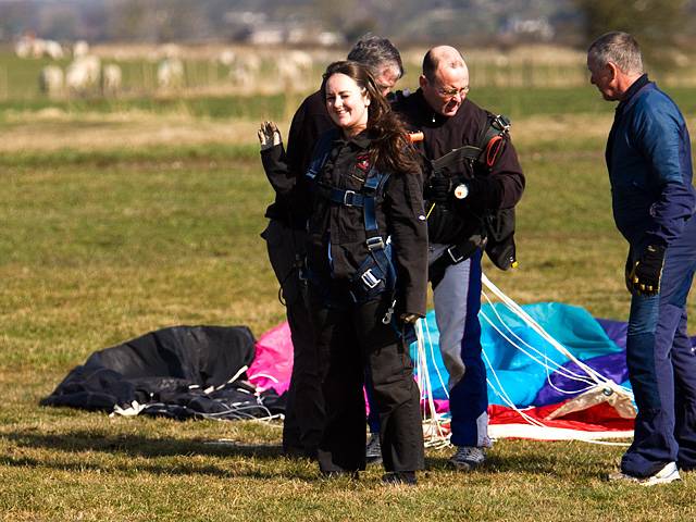 Laura very happy with completing the parachute jump