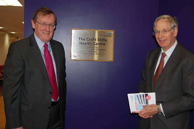 His Royal Highness The Duke of Gloucester  unveils the plaque, alongside Chair of NHS HMR, John Pierce
