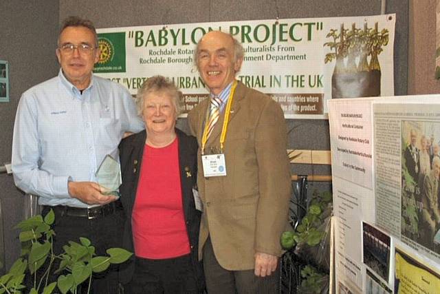 David Acton with Rotarians Elizabeth Tatman of District 1280 and Rochdale President Elvet Smith