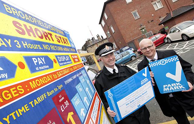 Chief Superintendent, John O'Hare for Rochdale Division and Impact Partnership’s Highways Policy & Strategy Manager Tim Wood, at Upper Broadfield Car Park, Church Lane in Rochdale