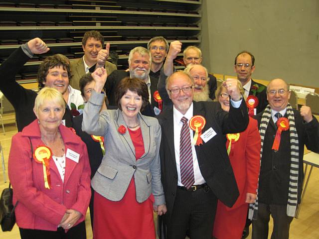 Celebration for Jim Dobbin MP, his wife Pat and the rest of the Labour party team at the General Election in 2010