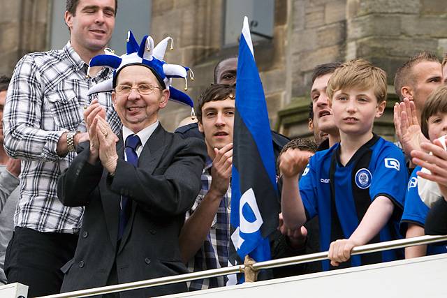 Former Rochdale player Will Buckley (centre) was also on the open top bus