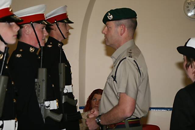 Area Officer Lieutenant Colonel John Davies, Royal Marine, inspecting the Rochdale Sea Cadets