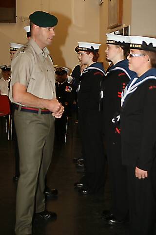 Lt. Col Davies speaking to a Rochdale Sea Cadet