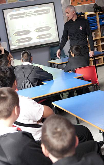 Police met with Year 7 and Year 8 students  at Balderstone Technology College to quiz them about crime