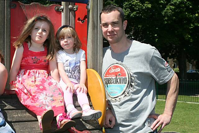 Steven Brown with his daughter, Grace and his niece, Neve at Milnrow Park