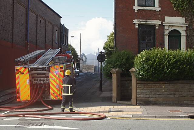 A fire engine at the bottom of Count Street close to Autocare Rochdale Ltd