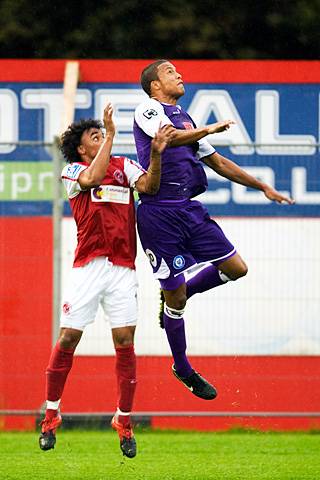 Fleetwood Town v Rochdale - Joe Thompson jumps highest