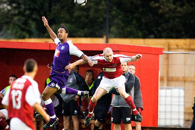 Fleetwood Town v Rochdale - O'Grady wins the aerial tussle