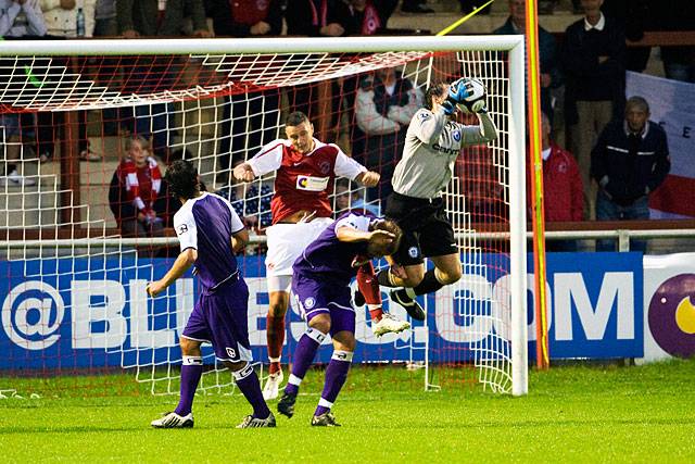 Fleetwood Town v Rochdale - Josh Lillis deals with a rare threat to the Dale goal