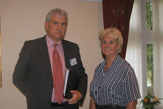 Chartered surveyor Mike Redshaw with his client Norma Brown of Honnor Marine Ltd