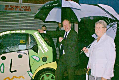 Simon Danczuk MP, with the Smart car and Chairwoman of the Rochdale Branch, Eleanor Marshall