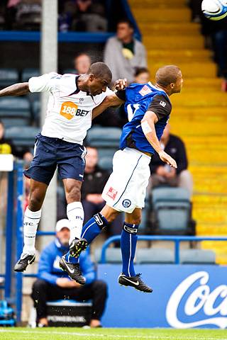 Joe Widdowson wins the aerial tussle