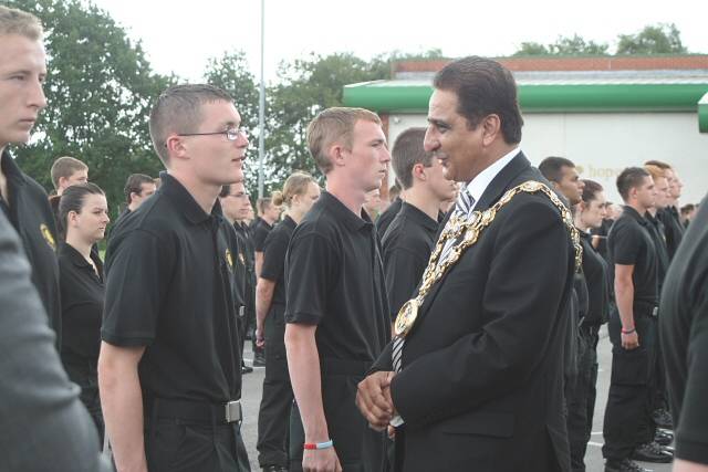 The Mayor of Rochdale Councillor Zulfiqar Ali talking to Hopwood Hall College students at their Uniformed Services Passing Out Parade 2010
