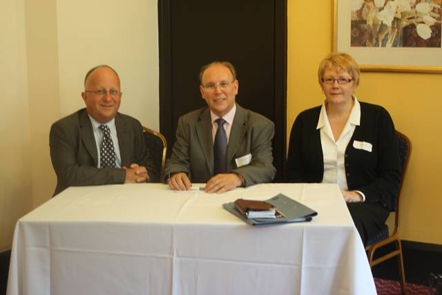 The Chief Executive of the Council, Roger Ellis, Cabinet Member for Skills and Economic Recovery, Councillor Keith Swift and the Leader of the Council, Councillor Irene Davidson,