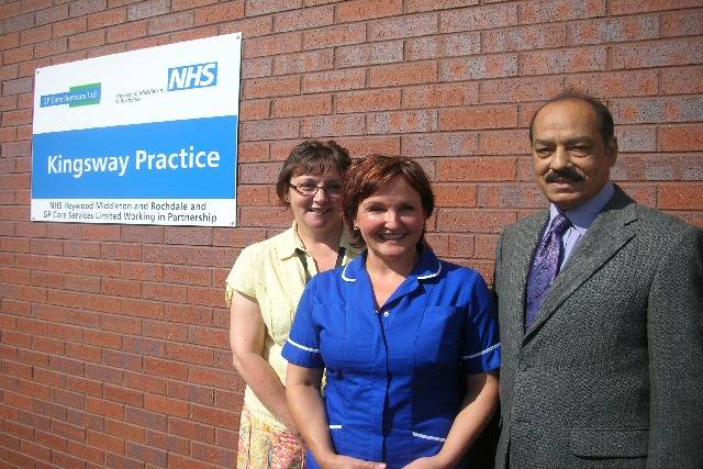 Practice Manager Louise Clemens, Nurse Karen Stone and Kingsway Councillor Naim Mahmud