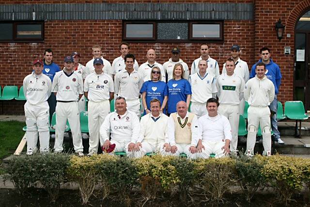 Cricket players and Christie supporters before the match