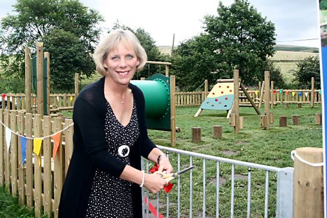 Councillor Stephanie Mills opening the new play area at Hollingworth Lake