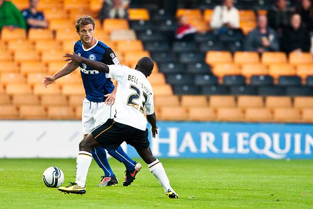 Port Vale 2 - 1 Rochdale<br />Scott Wiseman shepherded by Abdulai Bell Baggie