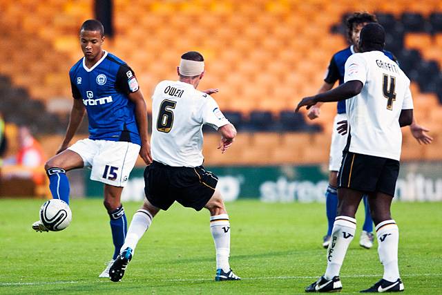 Port Vale 2 - 1 Rochdale<br />Joe Thompson plays the ball past Gareth Owen