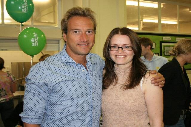 Ben Fogle with competition winner Katie Ford, a parent at Hopwood Primary School


