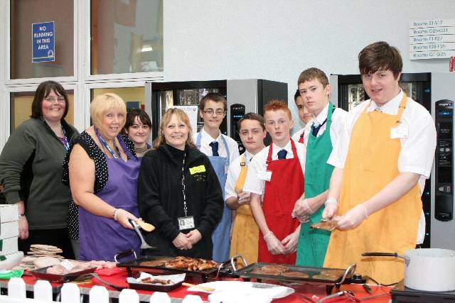 Hospitality students from Holy Family were serving hot food