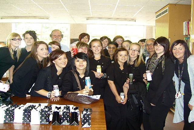 Hopwood Hall College students with their own brand shampoos