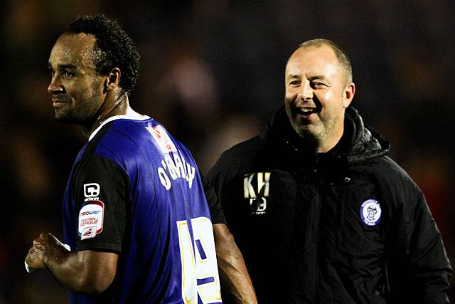 Rochdale 3 - 0 Huddersfield<br>Victory smiles from Chris O'Grady and Dale manager Keith Hill 