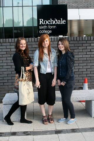 Friends Megan Porter, Alice Jones and Freya Buckley on their first day at the Rochdale Sixth Form College