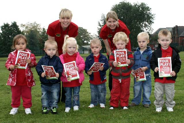 Young children and play leaders at Syke Community Preschool Playgroup are appealing to dog owners to pick up dog poo so they can play outside safely